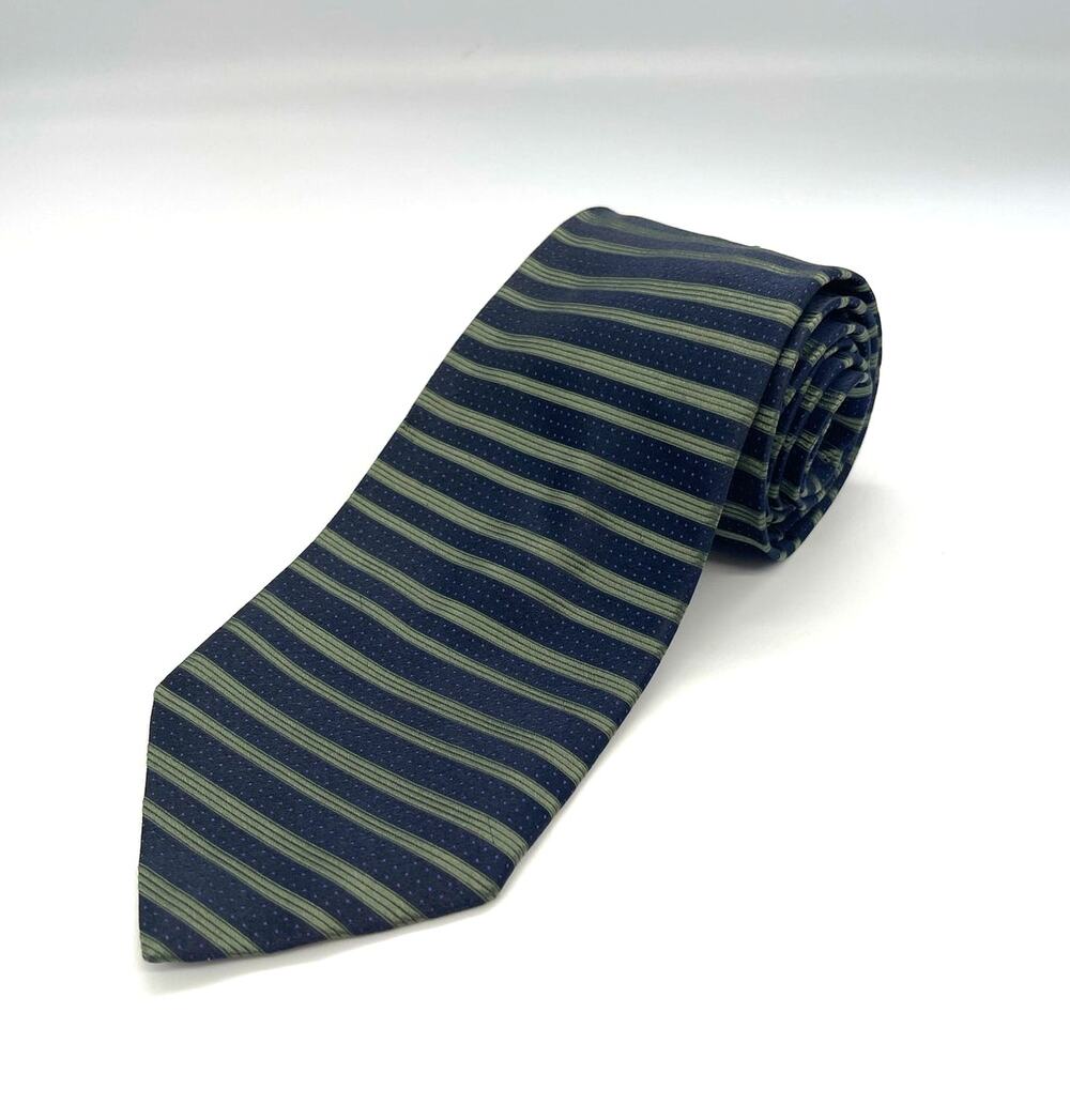 Dona Blue / Green Horizontal Stripe Necktie 59” L 3.5” W 100% Silk Tie Italy